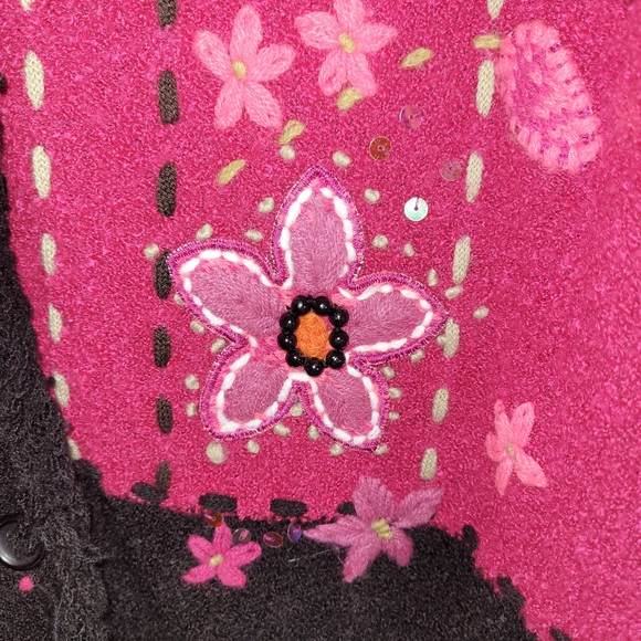 Vintage Tanjay Patchwork Embroidered Floral Cardigan Boho Art Sweater S - Picture 8 of 11